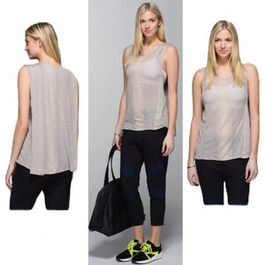 Lululemon‎ Salutation Savasana Tank Flowy Misty Stripe Burnout Cashew Gray Grey
